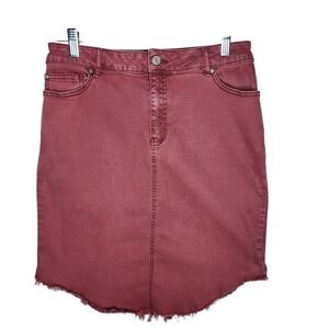 C Est. 1946 Denim Raw Hem Distressed Pencil Skirt Womens 10 Burgundy Stretch